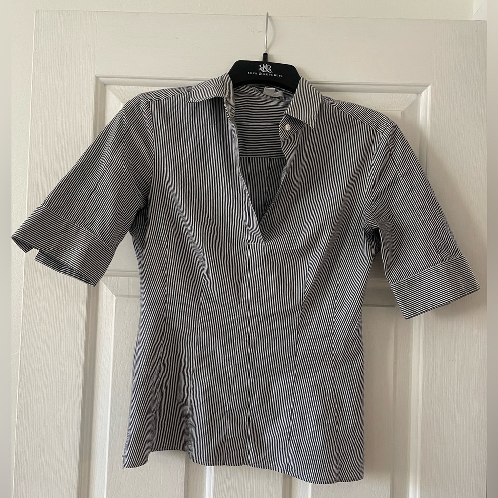 Pinstripe V-Neck Tapered Blouse